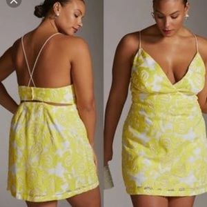 Maeve | Strappy Lace Mini Dress Yellow NWT plus